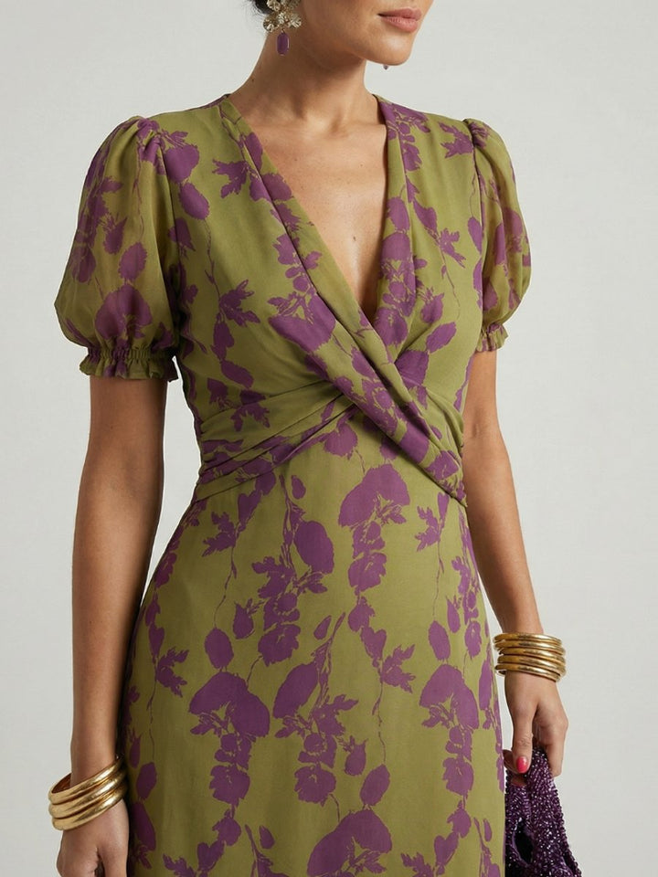 Women's Everyday Day Dress Floral Wrap Midi Short Sleeve