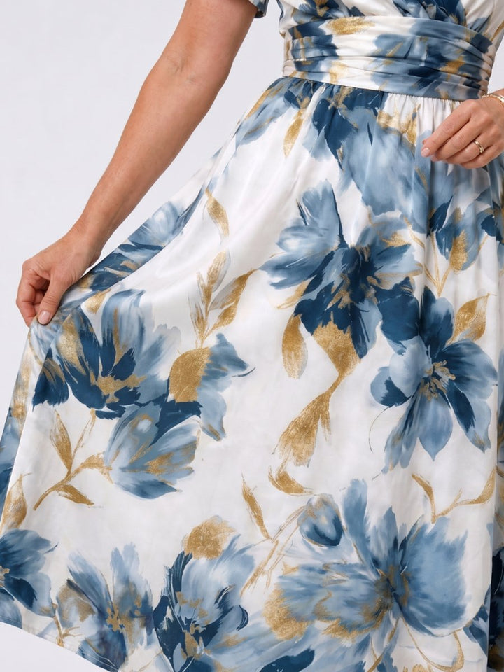 Women's Everyday Day Dress Floral Wrap Midi Short Sleeve