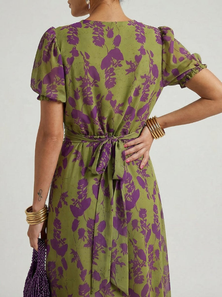 Women's Everyday Day Dress Floral Wrap Midi Short Sleeve