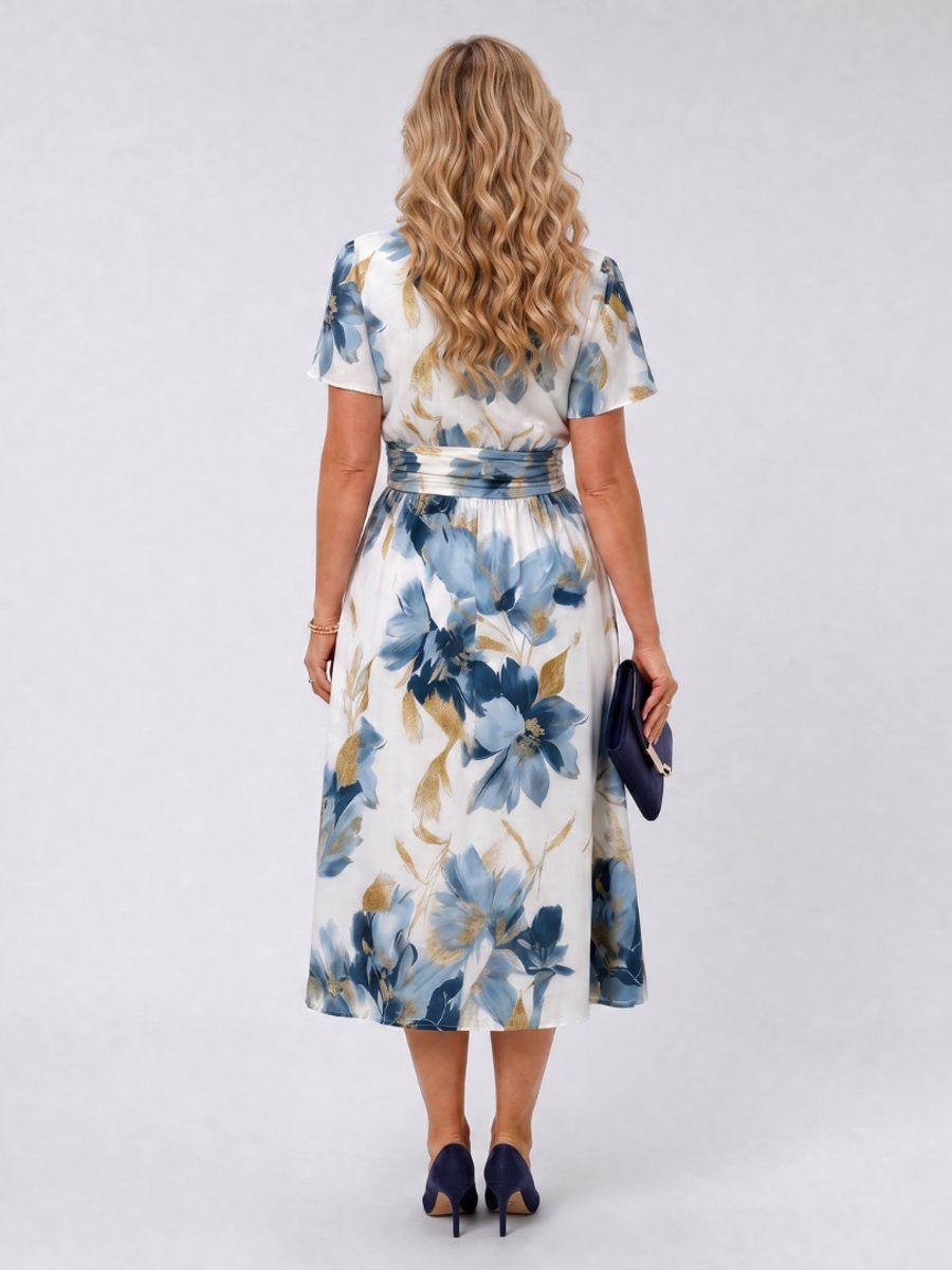 Women's Everyday Day Dress Floral Wrap Midi Short Sleeve
