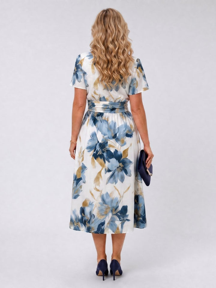 Women's Everyday Day Dress Floral Wrap Midi Short Sleeve