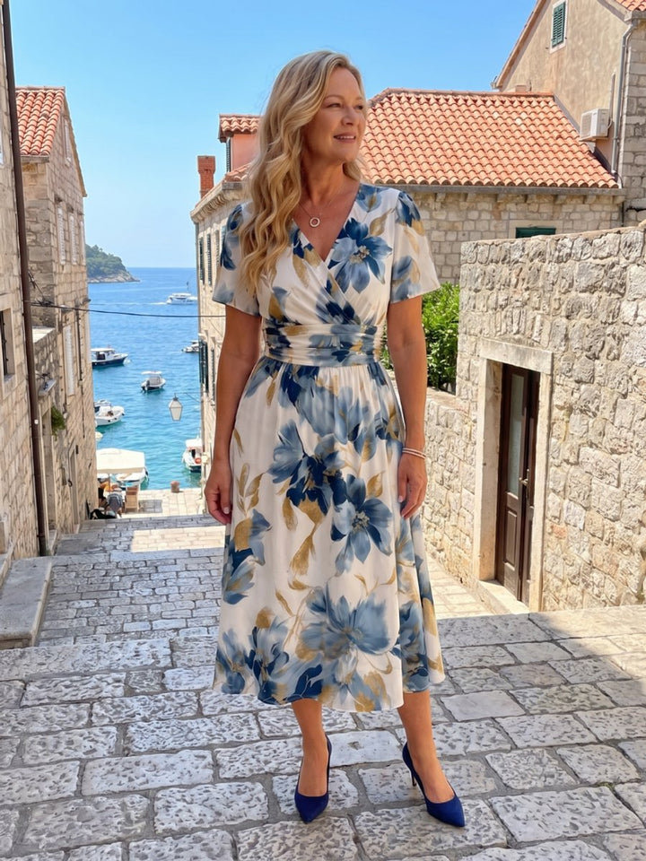 Women's Everyday Day Dress Floral Wrap Midi Short Sleeve