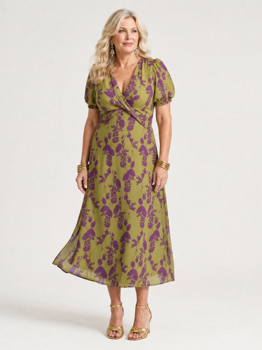 Women's Everyday Day Dress Floral Wrap Midi Short Sleeve