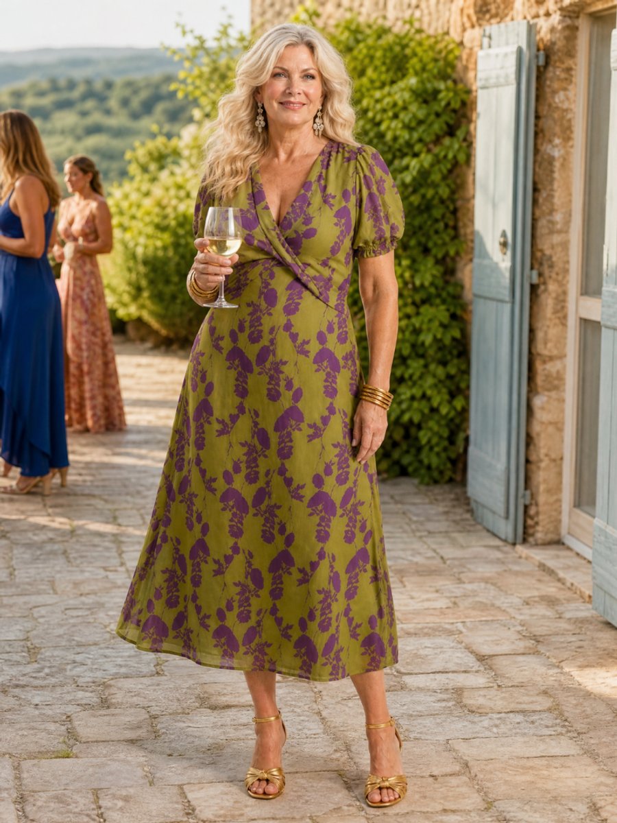 Women's Everyday Day Dress Floral Wrap Midi Short Sleeve