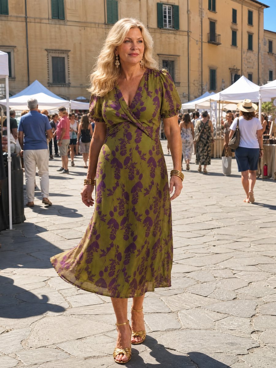 Women's Everyday Day Dress Floral Wrap Midi Short Sleeve