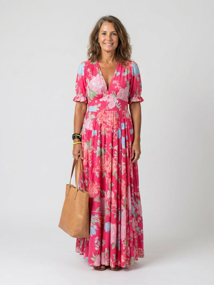 Women's Everyday Day Dress Flutter Sleeve V-Neck Floral Midi