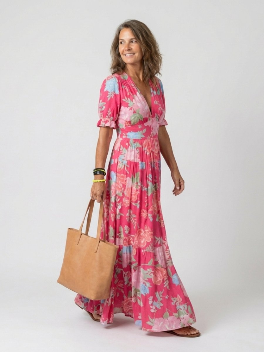 Women's Everyday Day Dress Flutter Sleeve V-Neck Floral Midi