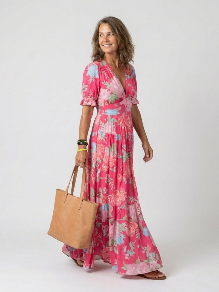 Women's Everyday Day Dress Flutter Sleeve V-Neck Floral Midi