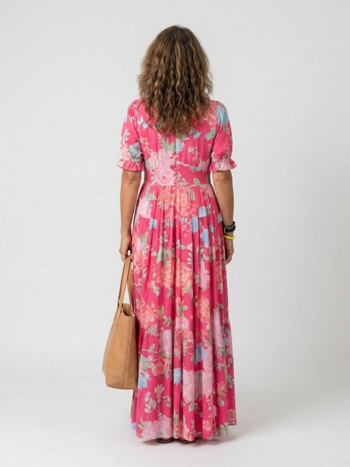 Women's Everyday Day Dress Flutter Sleeve V-Neck Floral Midi