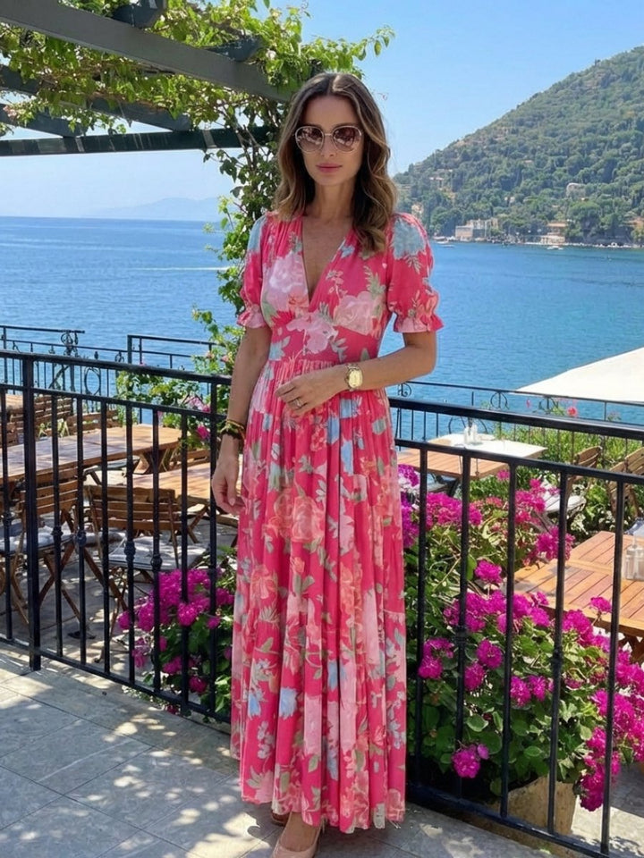 Women's Everyday Day Dress Flutter Sleeve V-Neck Floral Midi
