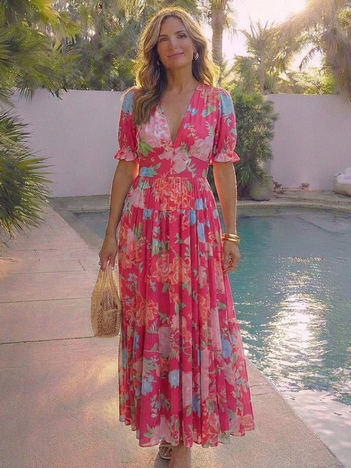 Women's Everyday Day Dress Flutter Sleeve V-Neck Floral Midi