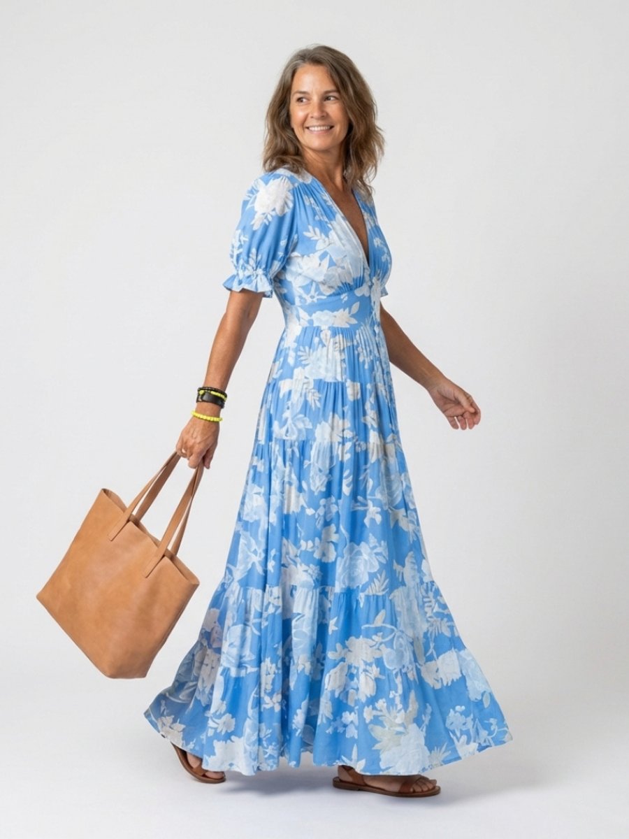 Women's Everyday Day Dress Flutter Sleeve V-Neck Floral Midi