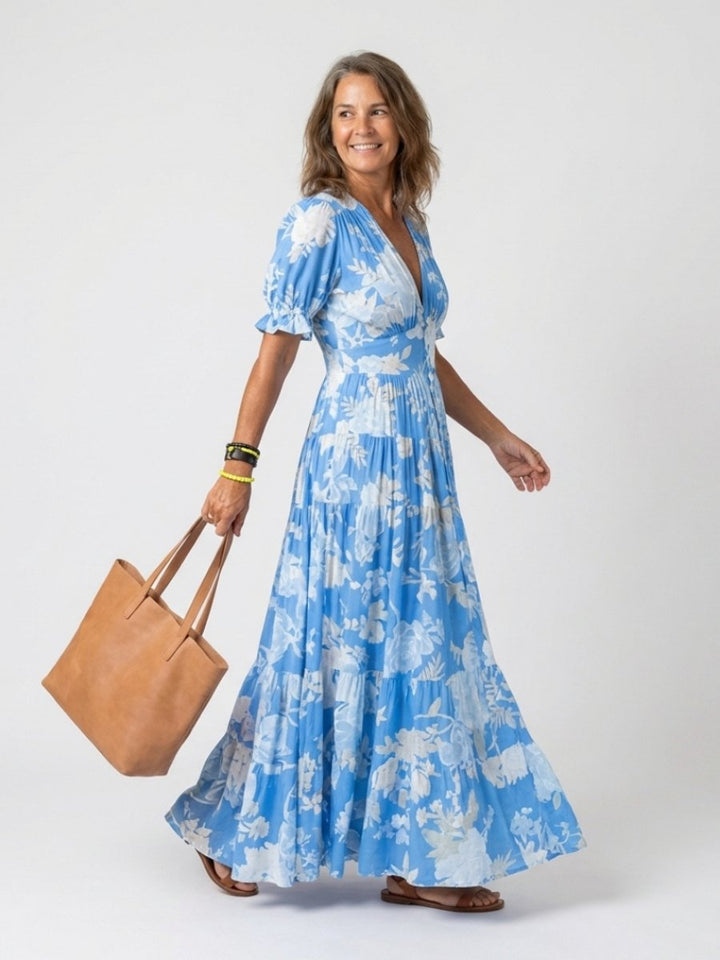 Women's Everyday Day Dress Flutter Sleeve V-Neck Floral Midi