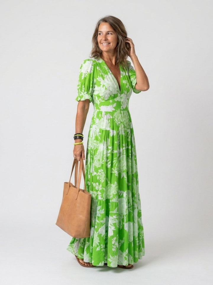 Women's Everyday Day Dress Flutter Sleeve V-Neck Floral Midi