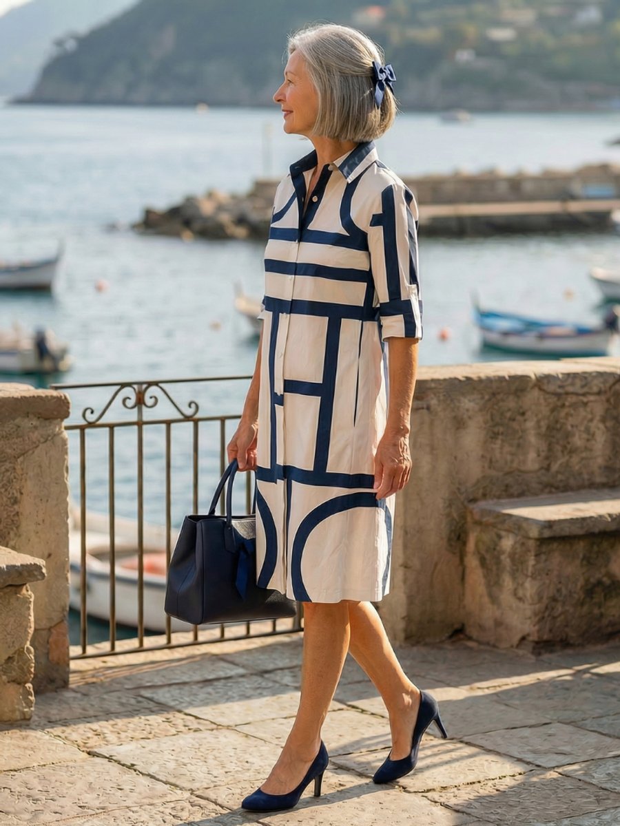 Women's Everyday Day Dress Geometric Button-Front Shirt Dress