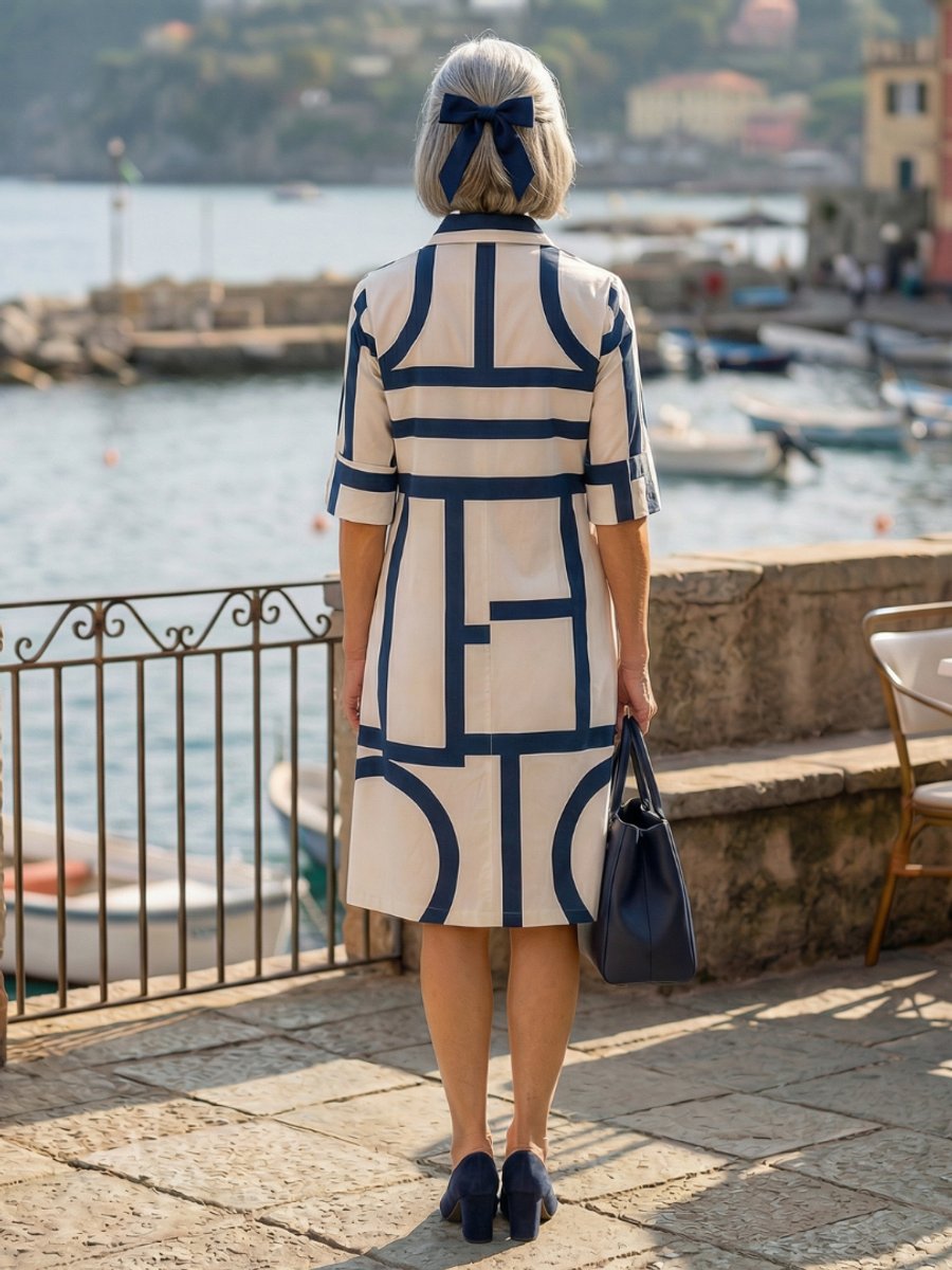 Women's Everyday Day Dress Geometric Button-Front Shirt Dress