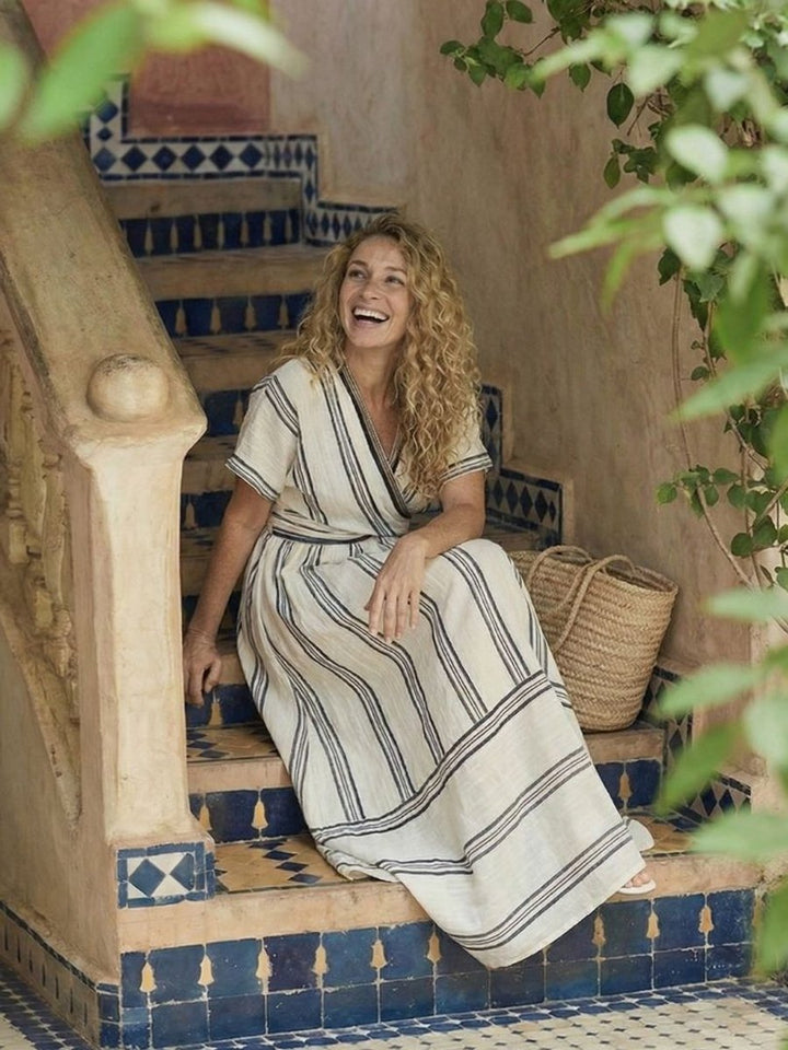 Women's Everyday Day Dress Linen V-Neck Wrap Midi Dress