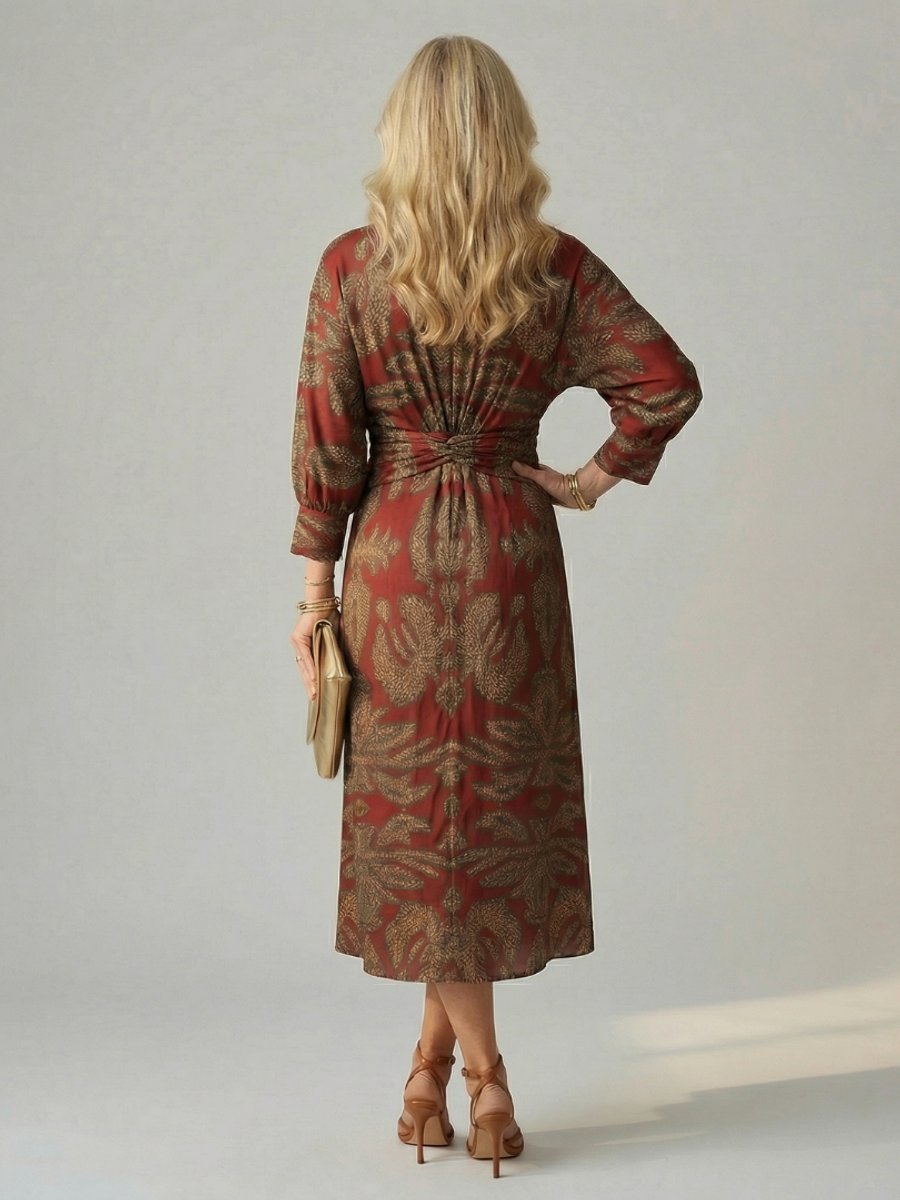 Women's Everyday Day Dress Long Sleeve Twist-Front Midi