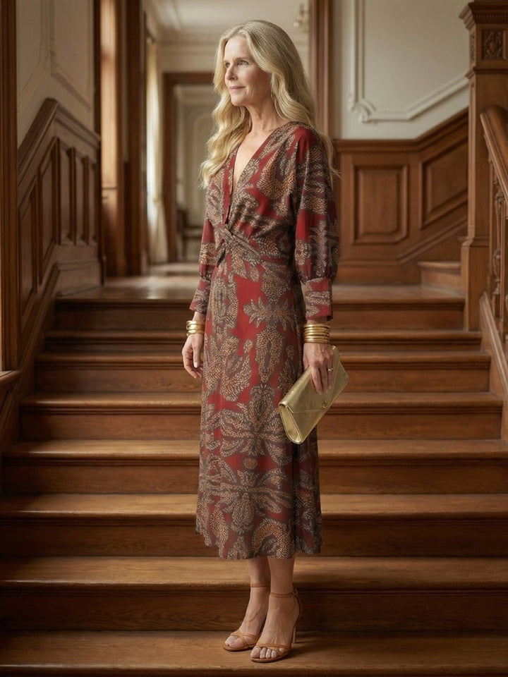 Women's Everyday Day Dress Long Sleeve Twist-Front Midi