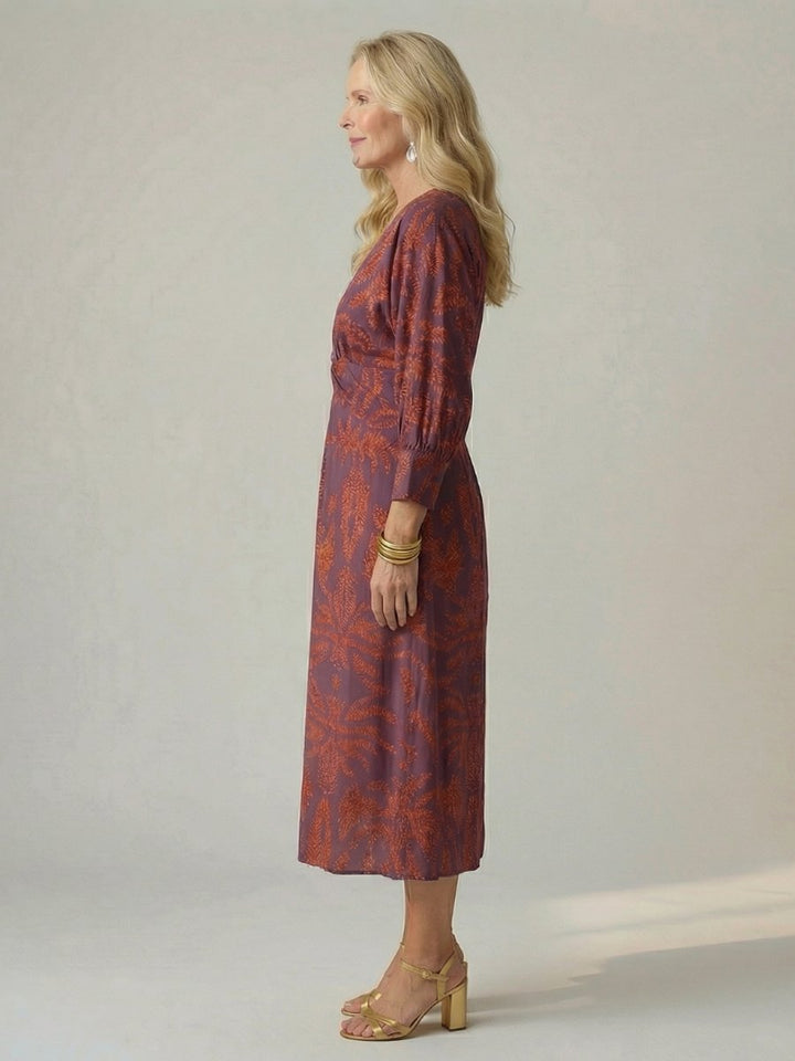 Women's Everyday Day Dress Long Sleeve Twist-Front Midi