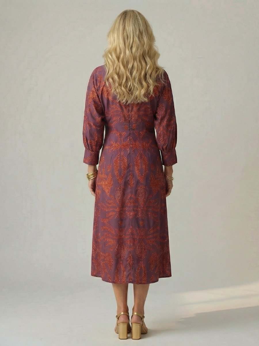 Women's Everyday Day Dress Long Sleeve Twist-Front Midi