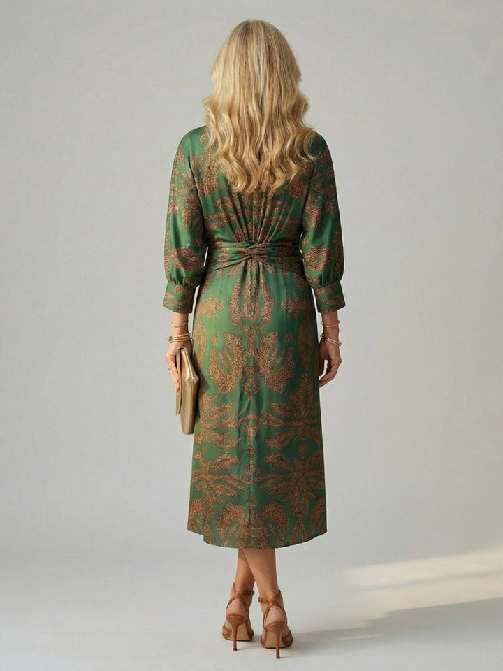 Women's Everyday Day Dress Long Sleeve Twist-Front Midi