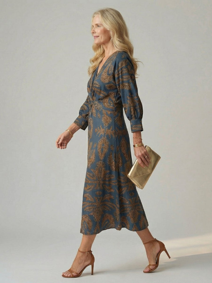 Women's Everyday Day Dress Long Sleeve Twist-Front Midi