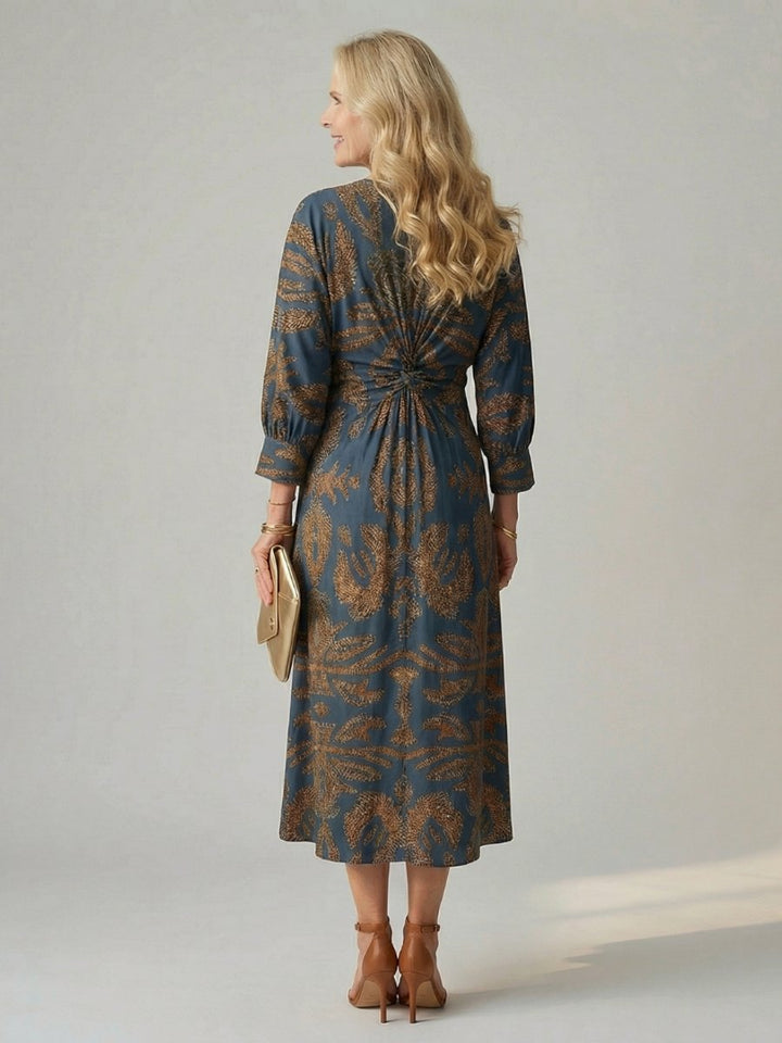 Women's Everyday Day Dress Long Sleeve Twist-Front Midi