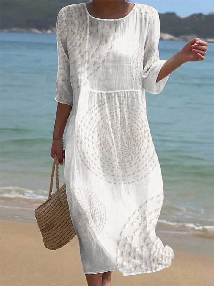 Women's Everyday Day Dress Loose Midi Crew-Neck Textured