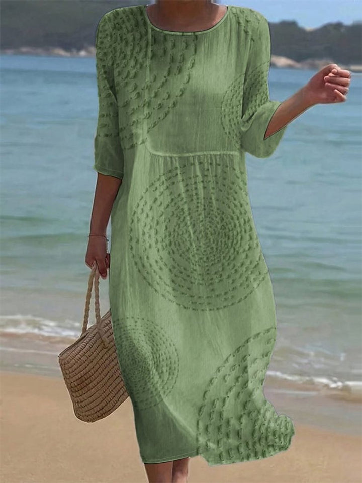 Women's Everyday Day Dress Loose Midi Crew-Neck Textured