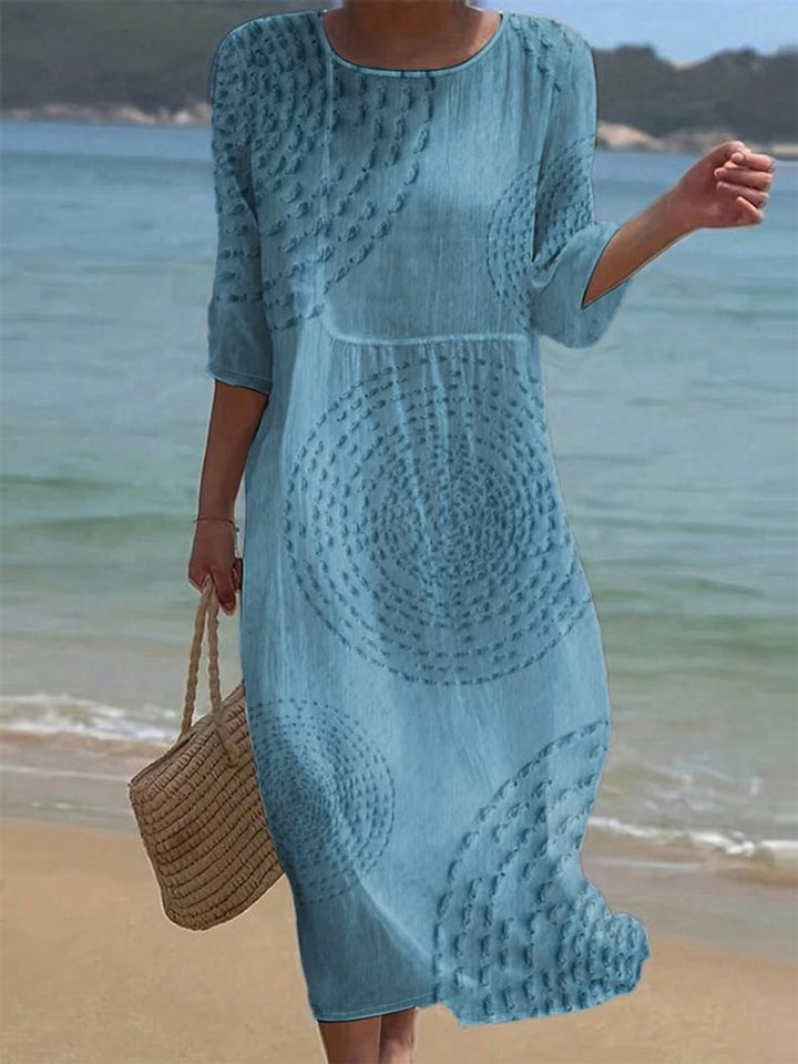 Women's Everyday Day Dress Loose Midi Crew-Neck Textured