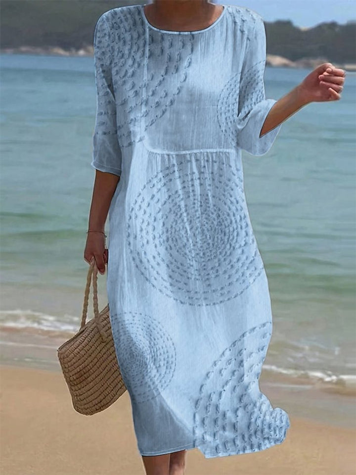 Women's Everyday Day Dress Loose Midi Crew-Neck Textured