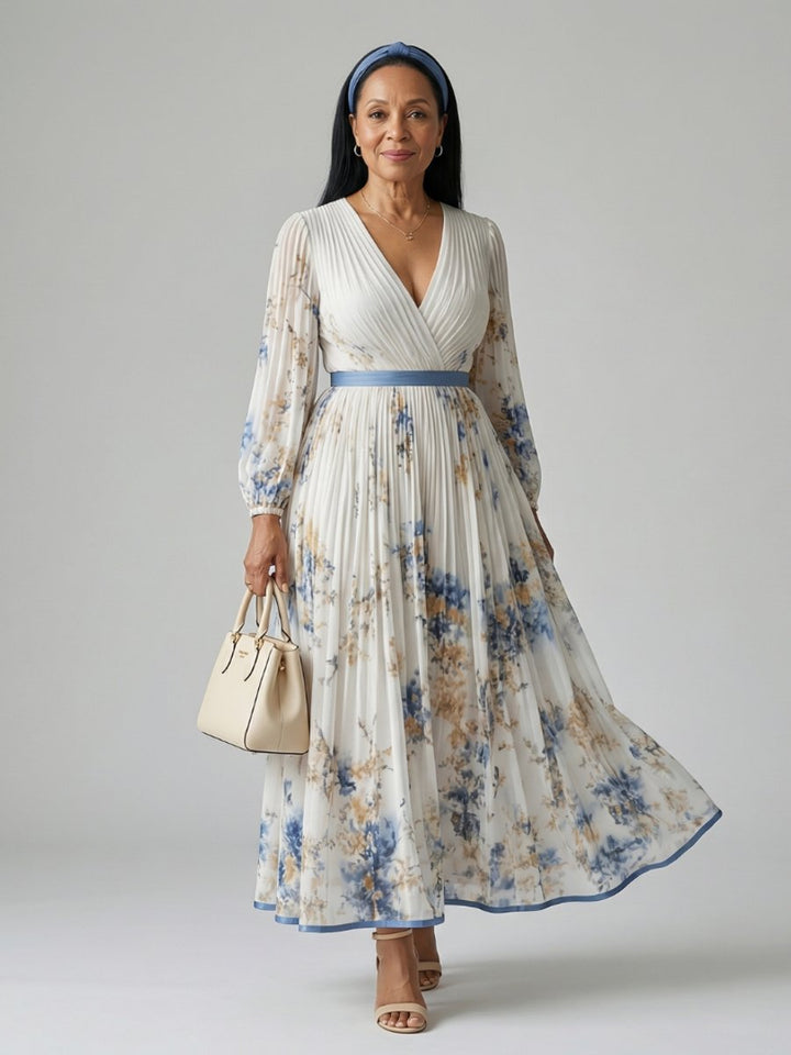 Women's Everyday Day Dress Pleated Wrap Floral Midi