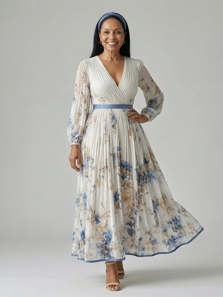Women's Everyday Day Dress Pleated Wrap Floral Midi