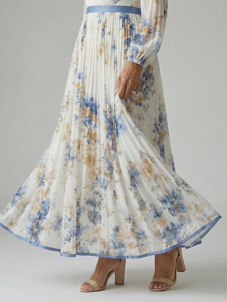 Women's Everyday Day Dress Pleated Wrap Floral Midi