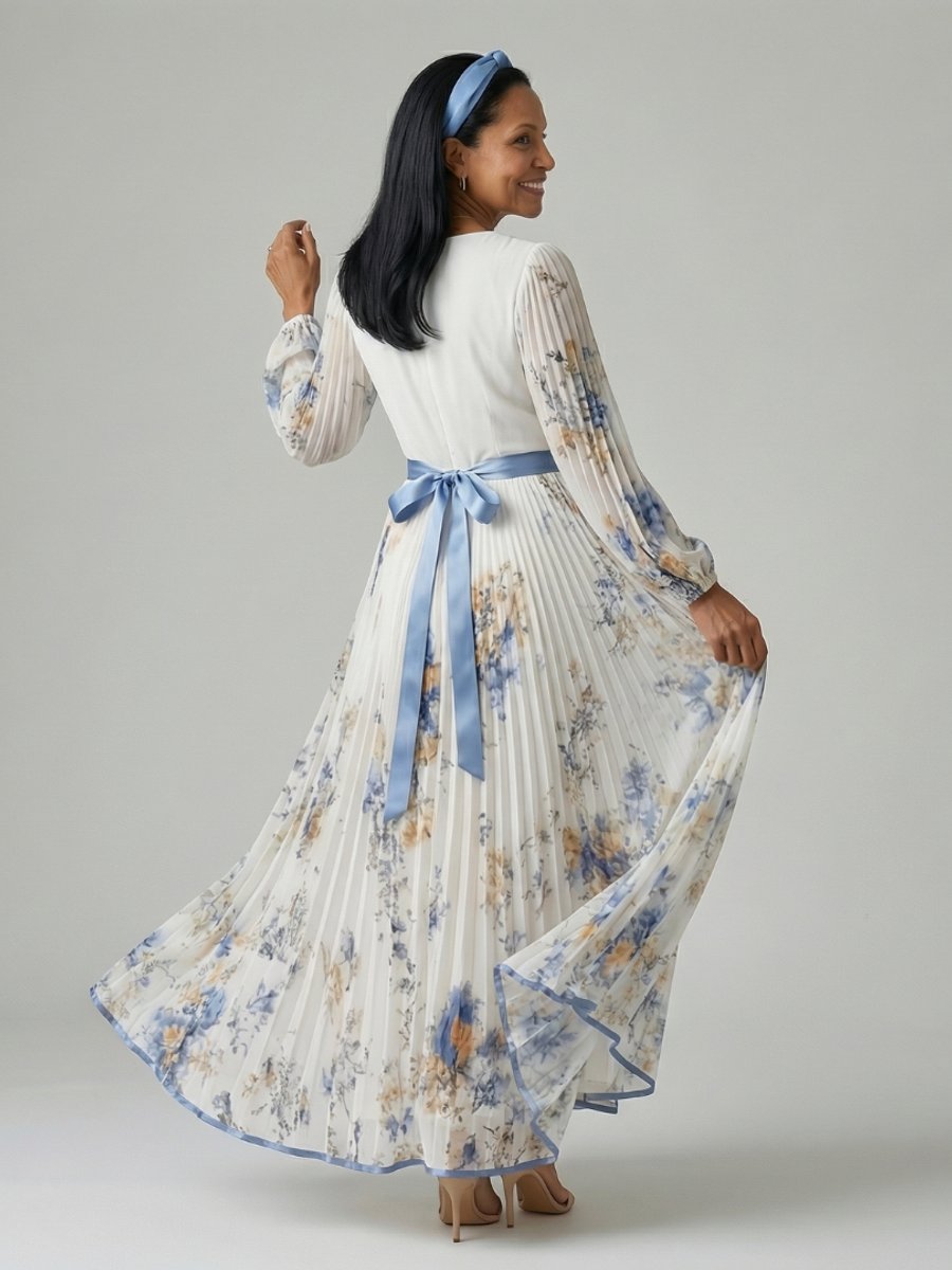 Women's Everyday Day Dress Pleated Wrap Floral Midi