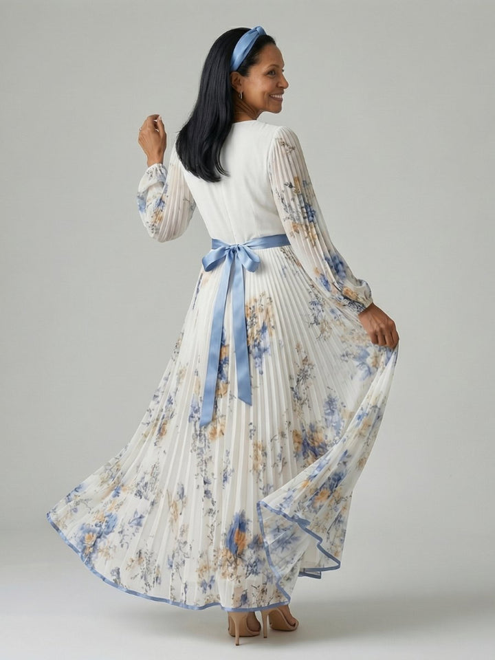 Women's Everyday Day Dress Pleated Wrap Floral Midi