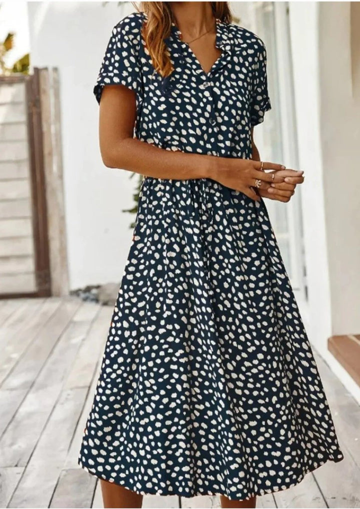 Women's Everyday Day Dress Polka Dot Midi Drawstring Waist