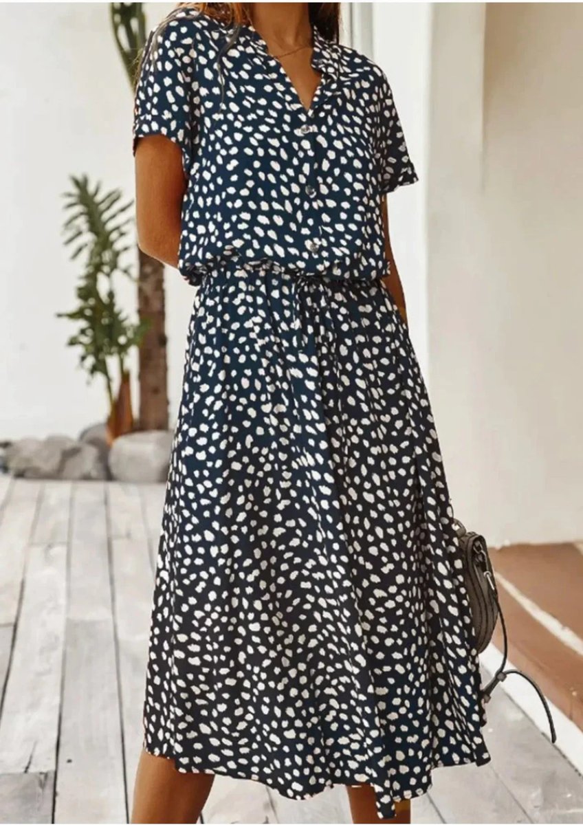 Women's Everyday Day Dress Polka Dot Midi Drawstring Waist