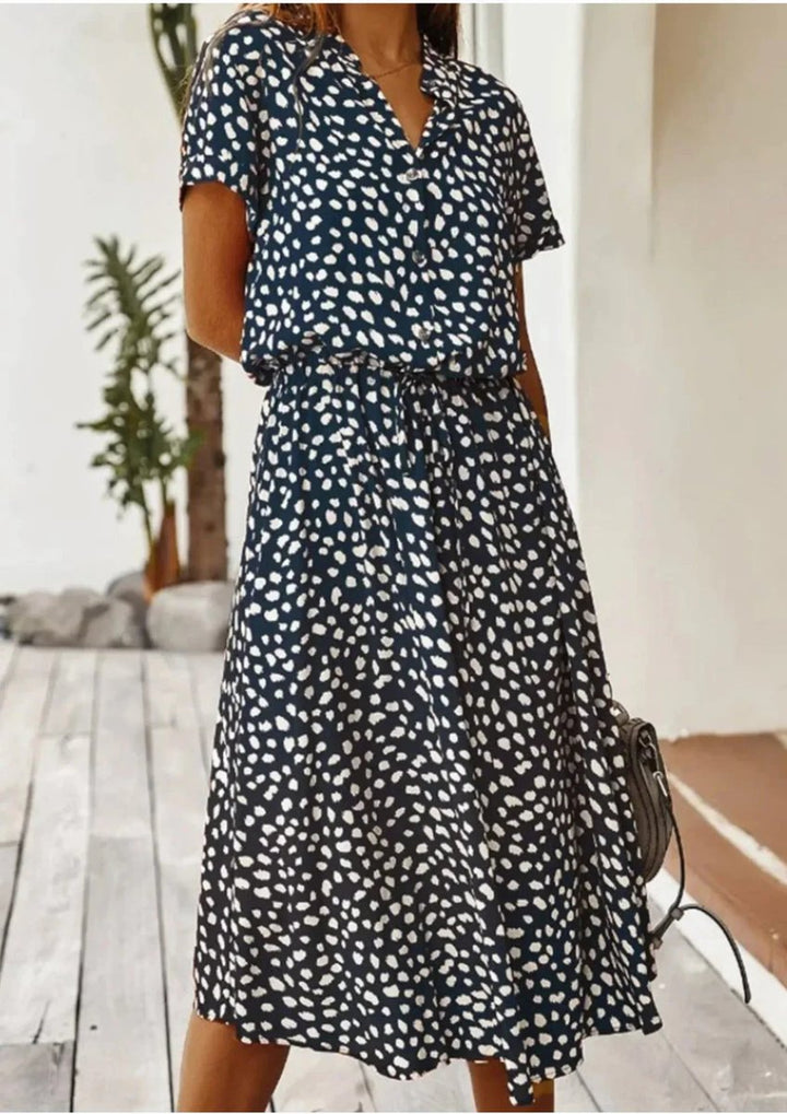 Women's Everyday Day Dress Polka Dot Midi Drawstring Waist