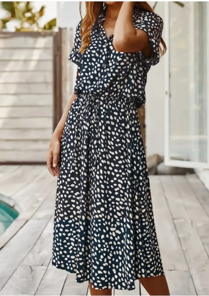 Women's Everyday Day Dress Polka Dot Midi Drawstring Waist