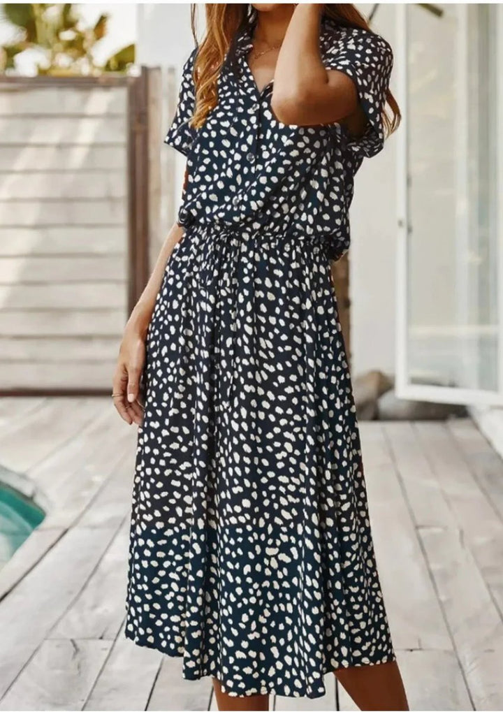 Women's Everyday Day Dress Polka Dot Midi Drawstring Waist