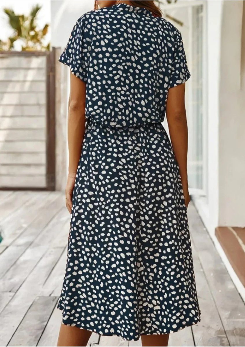 Women's Everyday Day Dress Polka Dot Midi Drawstring Waist