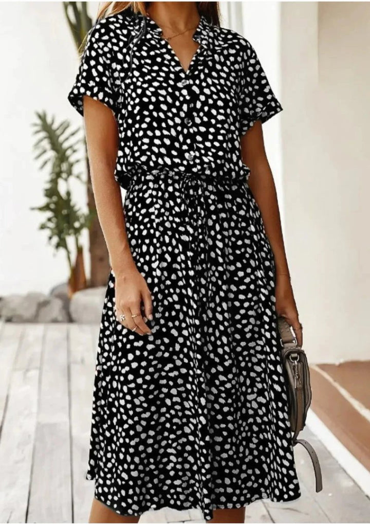 Women's Everyday Day Dress Polka Dot Midi Drawstring Waist