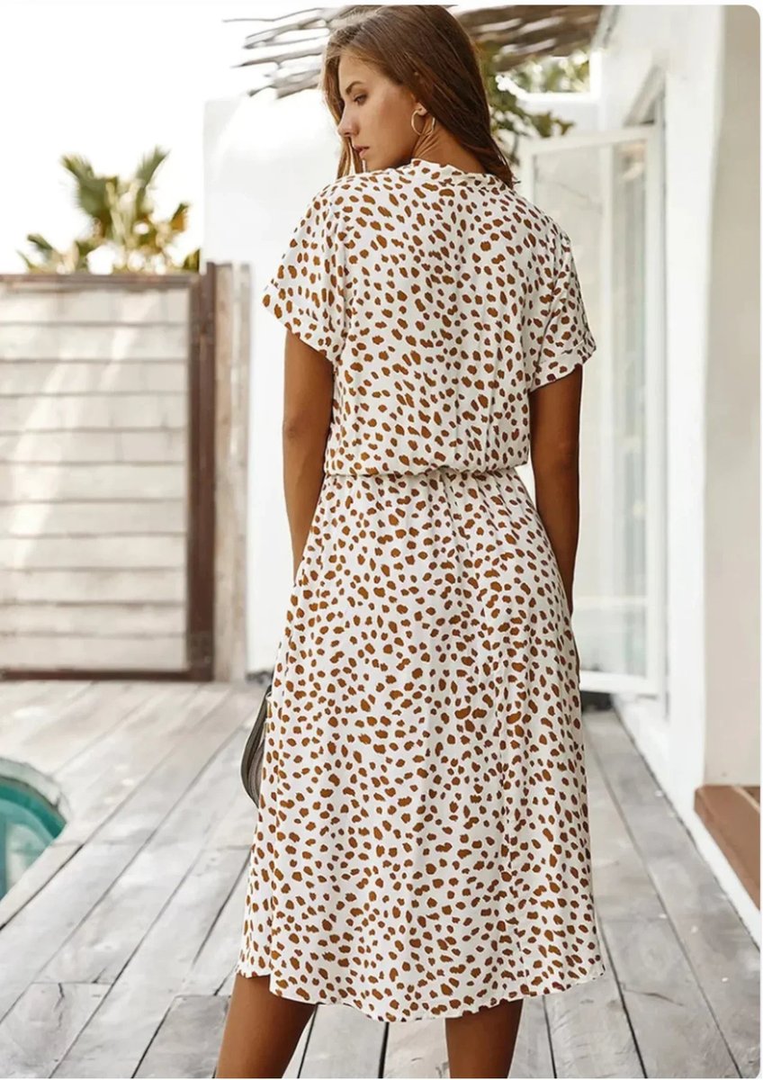 Women's Everyday Day Dress Polka Dot Midi Drawstring Waist