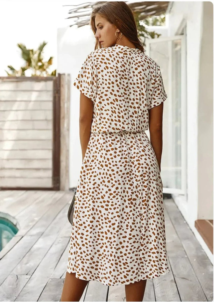 Women's Everyday Day Dress Polka Dot Midi Drawstring Waist
