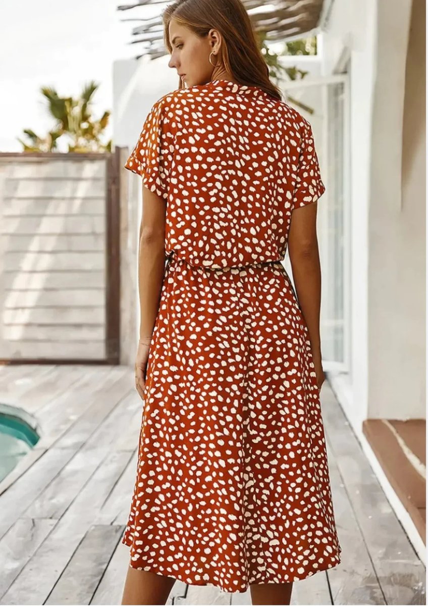 Women's Everyday Day Dress Polka Dot Midi Drawstring Waist