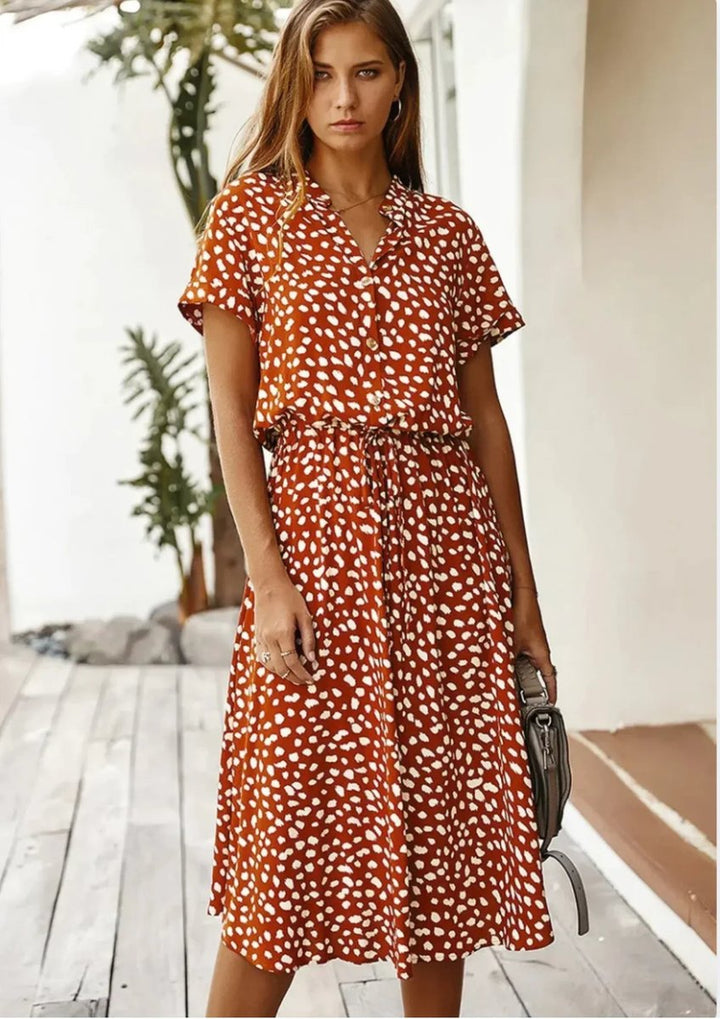 Women's Everyday Day Dress Polka Dot Midi Drawstring Waist