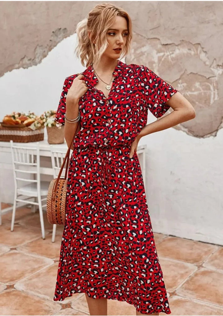 Women's Everyday Day Dress Polka Dot Midi Drawstring Waist