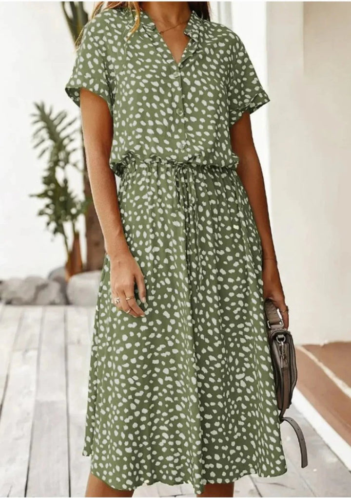 Women's Everyday Day Dress Polka Dot Midi Drawstring Waist